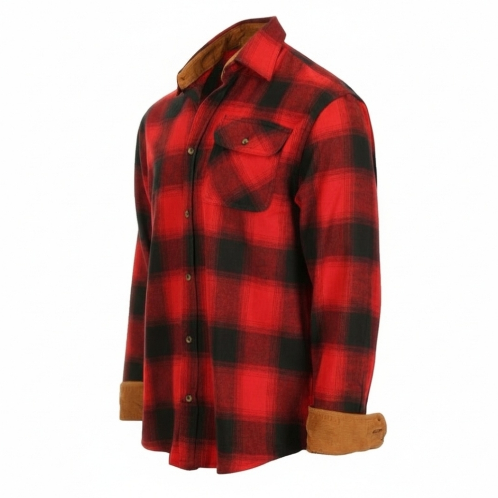 Men's 2XL GIOBERTI Brushed Flannel Plaid Checkered Shirt With Corduroy Contrast - Picture 2 of 14